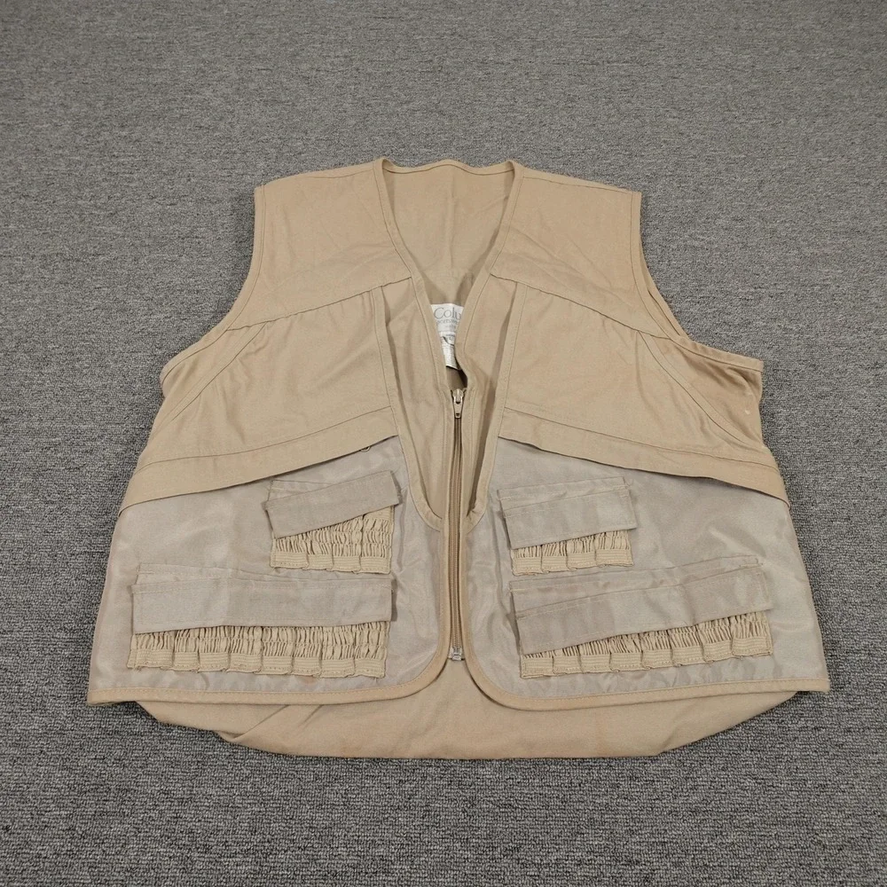 Columbia Vest Mens Large Beige Cotton Quilted Lined Pockets‎ Full Zip F2 HM1130